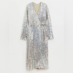 H&M Silver Sequin Cocktail Wrap Dress